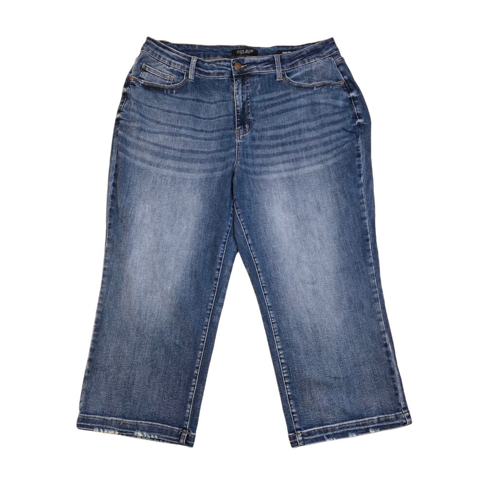 22W Judy Blue Wide Leg Jeans Crop Dark Wash Stretch Distressed Denim Plus Size